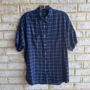 Madewell Short Sleeve Button Front Collared Blue/White Plaid Boxy Shirt  Size S.